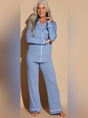 Cosabella Bella Long Sleeve Top & Boxer Pajama Set Sz XL Blue Diamond/Moon Ivory